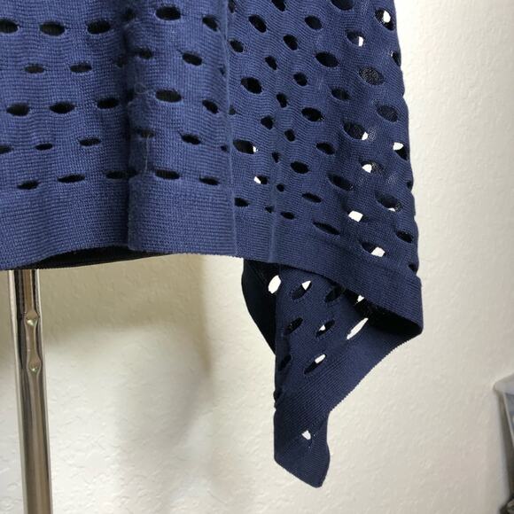 Milly navy blue open circle knit open drape front silk blend cardigan size Small - Picture 13 of 14